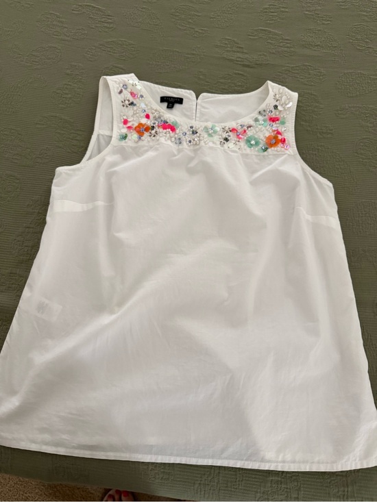 Talbots Tops - Talbots White Beaded Floral-Yoke Sleeveless Tank